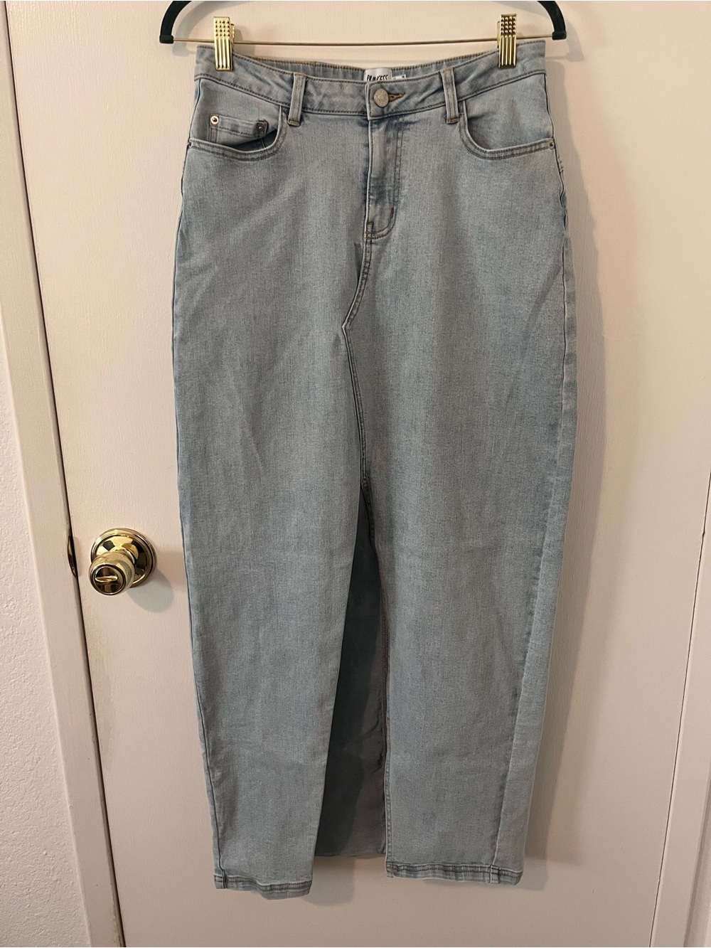 Princess Polly Light Wash Denim Midi Skirt Front Slip Size 6